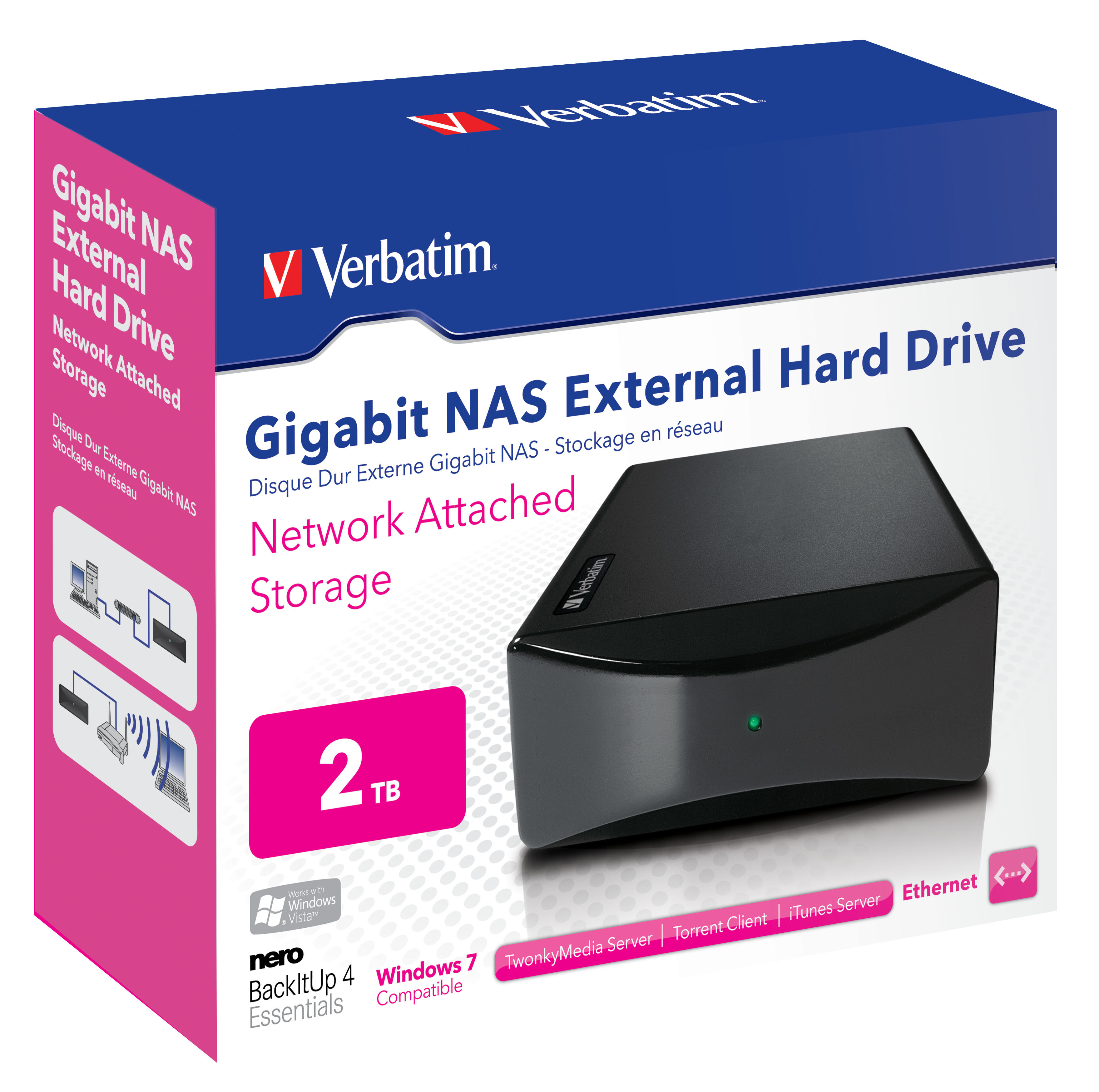 Verbatim Gigabit NAS - Serveur NAS - 2 To - HDD 2 To x 1 - USB 2.0